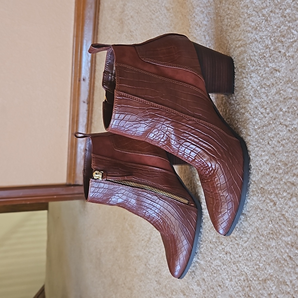 Brown leather booties